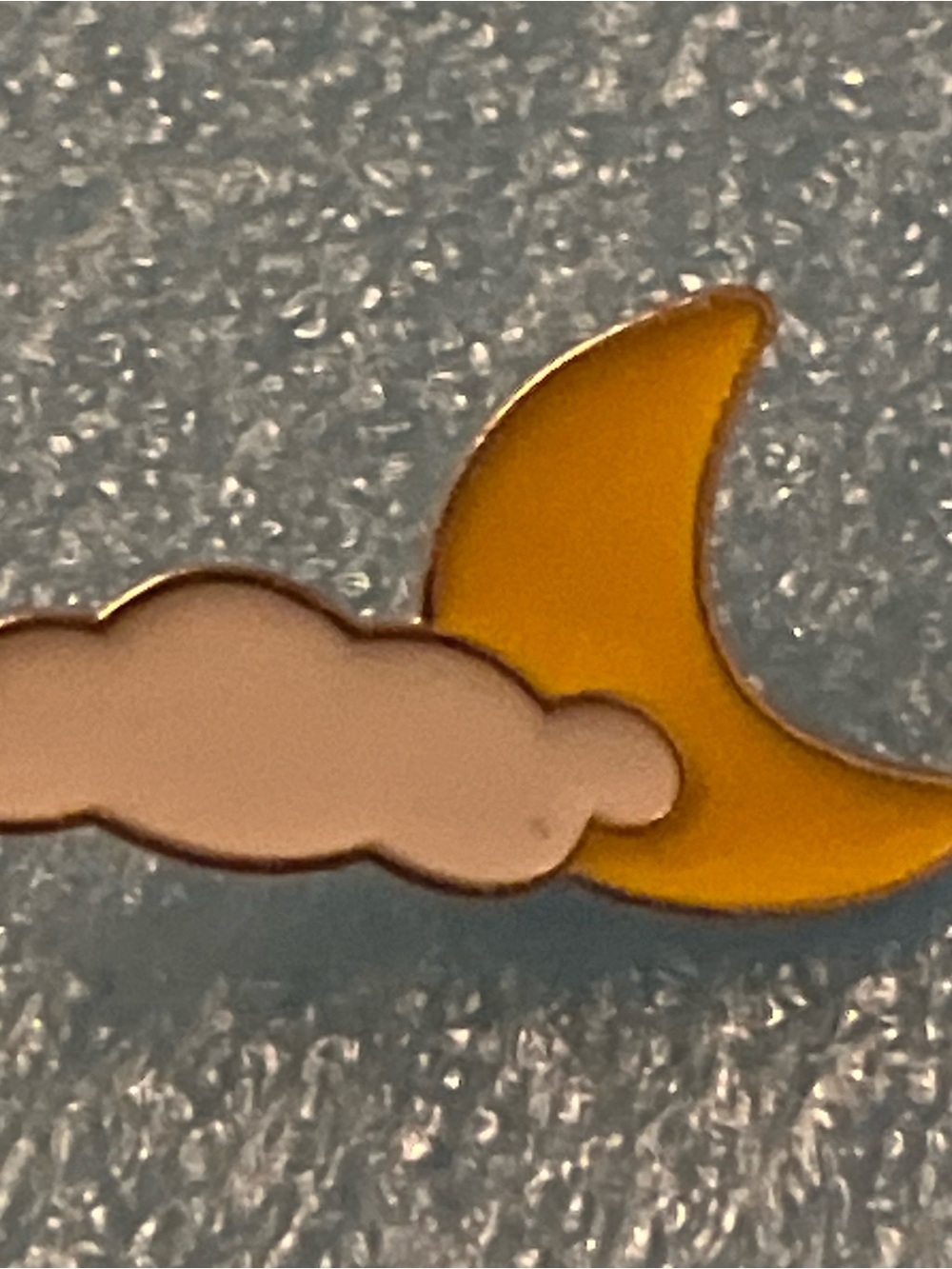 Yellow Crescent Moon and Cream Cloud Enamel Brooch